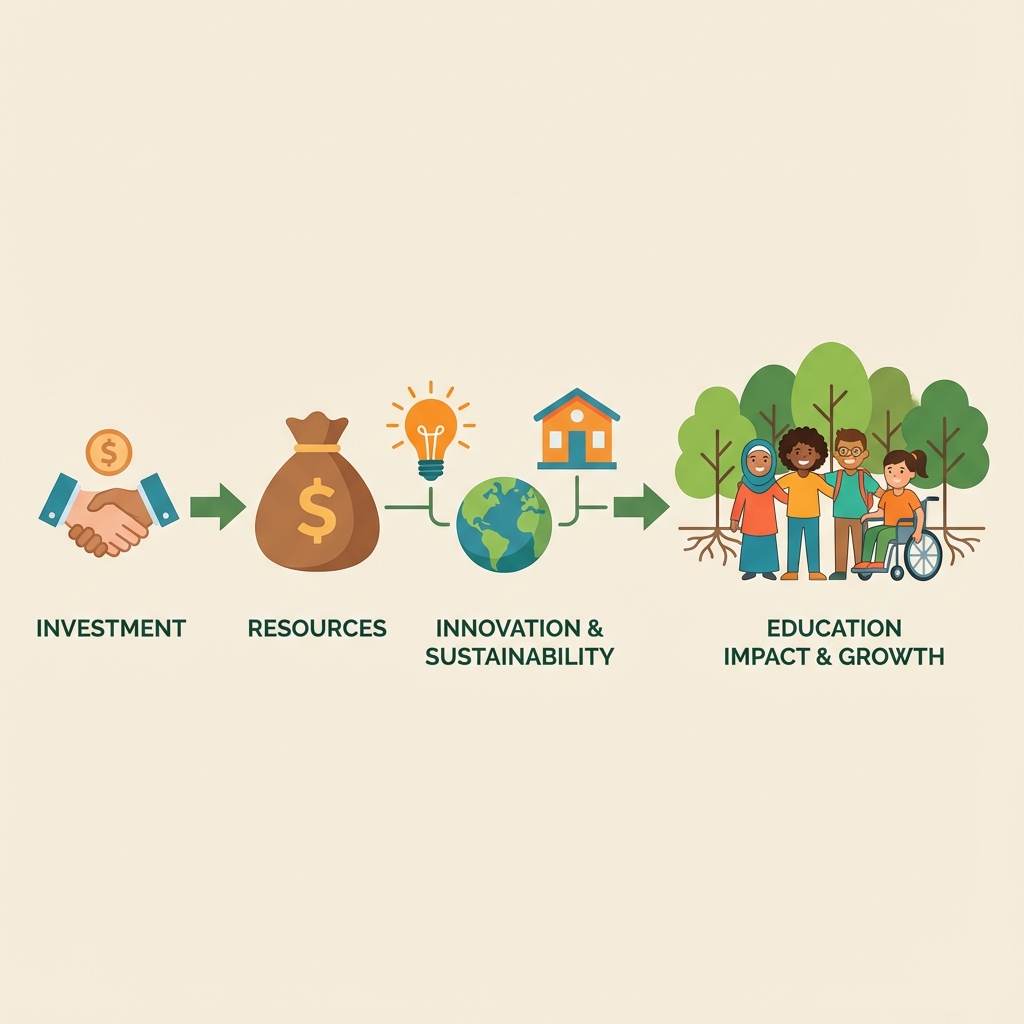 Impact investing illustration showing the flow from investment to student success
